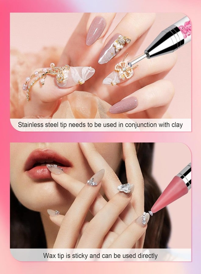 Rolybag Rhinestone Picker Tool, 2PCS Rhinestone Applicator Tool Dotting Wax Pen Dual-Ended with 4PCS Replaceable Wax Tips for DIY Nail Art Tool (Pink) - Image 3